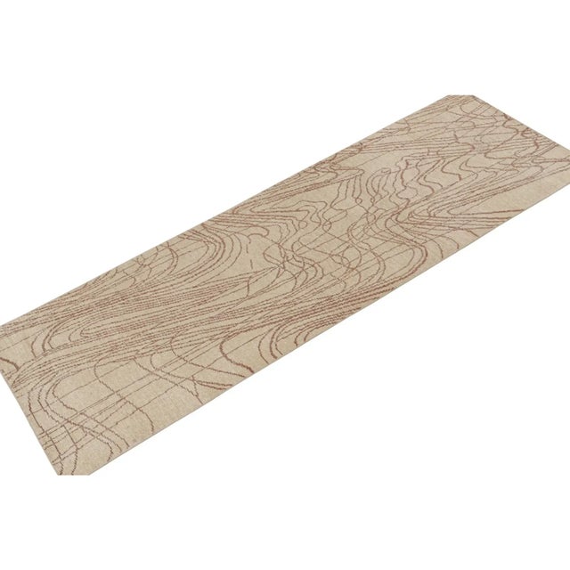 Abstract Rug & Kilim’s Distressed Style Abstract Runner in Beige-Brown Geometric Pattern For Sale - Image 3 of 7