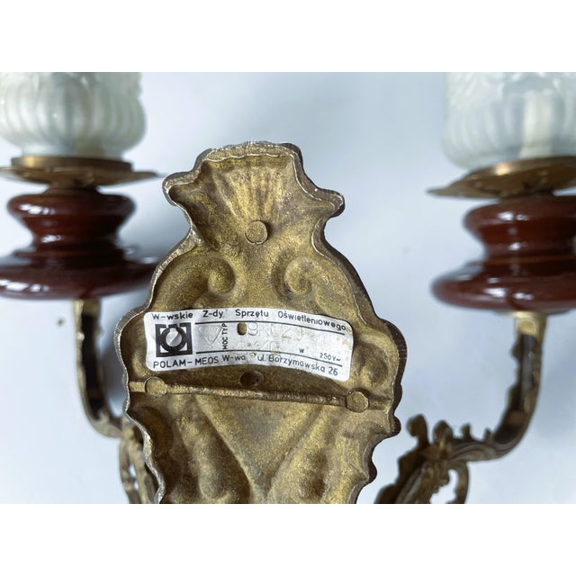 Metal Polam-Meos Warsaw Wall Lamps in Brass and Ceramics, Set of 2 For Sale - Image 7 of 16