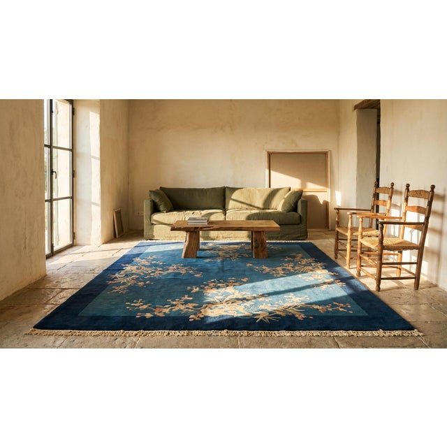 1925 Blue Multicolor Floral Antique Chinese Art Deco Rug 6'2"x8'10" Wool Carpet For Sale - Image 12 of 12