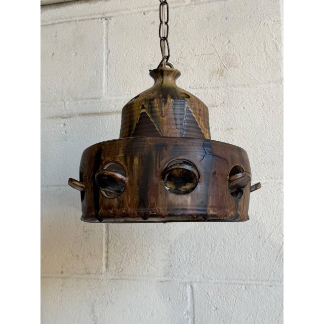 Mid 20th Century Vintage Mid-Century Modern Pendant Ceiling Lamp Brown Pottery Ceramic For Sale - Image 5 of 12