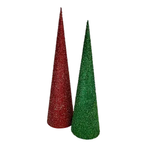1980s Boho Chic Hollywood Regency Sparkling Cone Christmas Tabletop Trees - A Pair