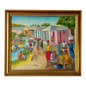 Vintage Haitian Oil on Canvas Painting by Louines Mentor