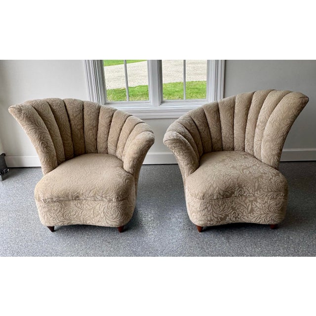 Beige Pair of Grand Postmodern Asymmetrical Lounge Chairs in the Manner of Grosfeld House. For Sale - Image 8 of 9