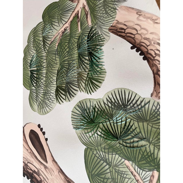 Beige Pine & Crane Chinoiserie Mural | 6-Panel Hand-Painted Wallpaper For Sale - Image 4 of 5