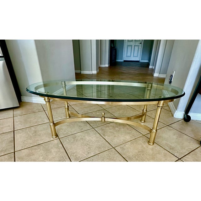 Hollywood Regency Hollywood Regency Brass Oval Cocktail Coffee Table Made Italy For Sale - Image 3 of 18
