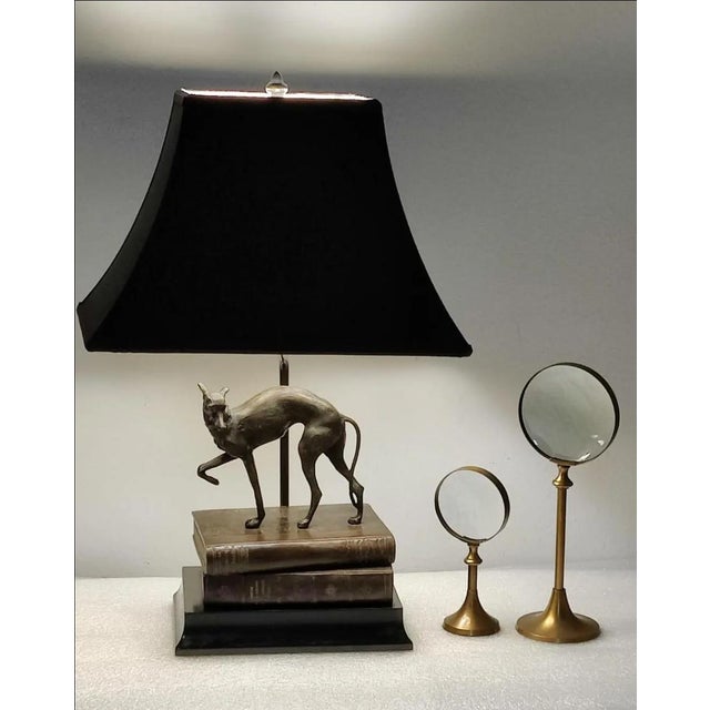 1980s Vintage 1980s Bronze Whippet / Greyhound Dog Standing on Stacked Books Lamp For Sale - Image 5 of 12