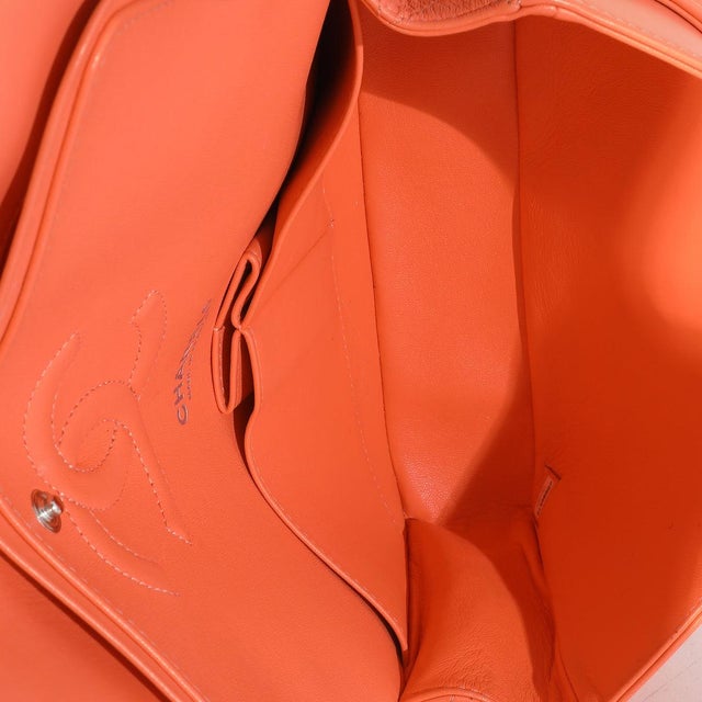Orange Orange Quilted Lambskin Medium Classic Double Flap Bag For Sale - Image 8 of 8
