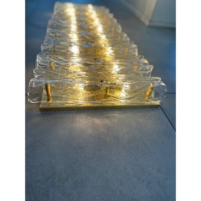 Glass Contemporary Brass and Murano Glass Flush Mount Wall Sconces — Pair For Sale - Image 7 of 8