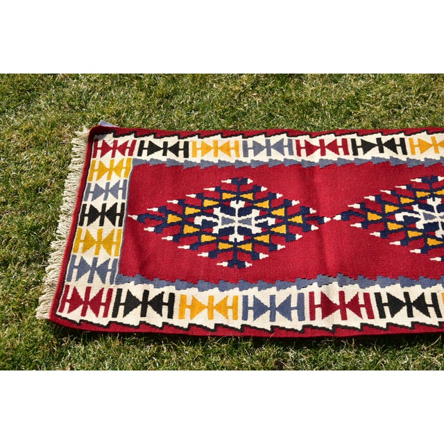 Red 1980 Turkish Red Geometric Oushak Kilim For Sale - Image 8 of 13