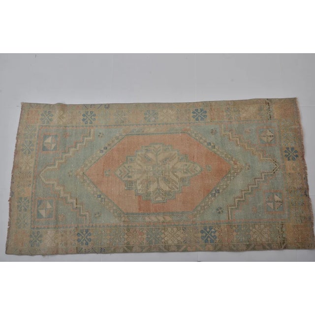 Textile Handwoven Vintage Oushak With Faded Floral Medallion For Sale - Image 7 of 10