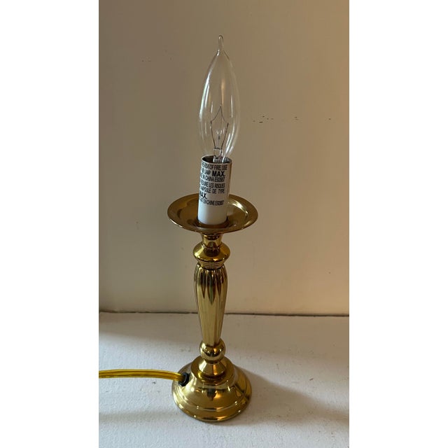 English Vintage Brass Candlestick Table Lamp For Sale - Image 3 of 6