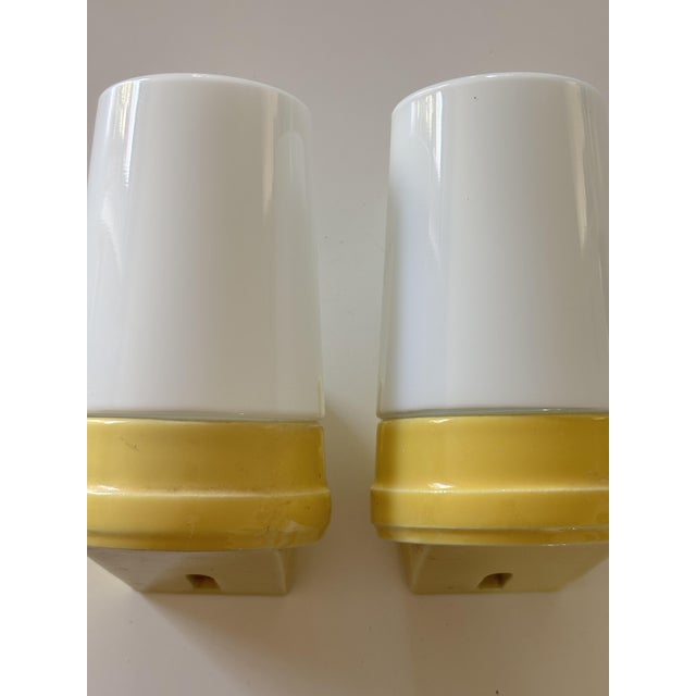 Mid-Century Modern Model 6070 Wall Lights in Yellow Porcelain and Opaline Glass by Sigvard Bernadotte for Ifö, 1960s, Set of 2 For Sale - Image 3 of 12