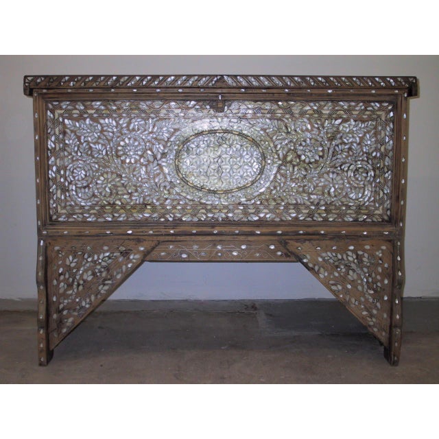 Antique Middle Eastern Mother of Pearl Inlay Dowry Trunk 19c. For Sale - Image 4 of 5