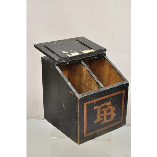Traditional Antique English Regency Wooden Painted Slope Top Storage Grain Bin With Divider For Sale - Image 3 of 12