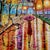 Impressionist style original oil painting on canvas, done with a pallet knife, vibrantly colored street scene of a lone...