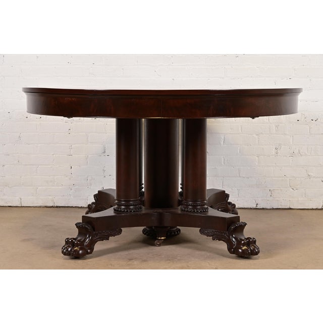 George C. Flint Co. Antique Victorian Mahogany Split Pedestal Extension Dining Table With Carved Paw Feet, Newly Refinished For Sale - Image 11 of 13