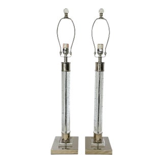 Crystal and Chrome 3-Way Led Column Lamps- A Pair For Sale