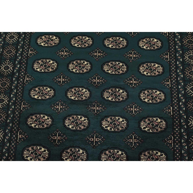 2020s Bokhara Rug 5′ X 8’6” Green Wool Tribal Hand-Knotted Oriental Carpet For Sale - Image 5 of 13
