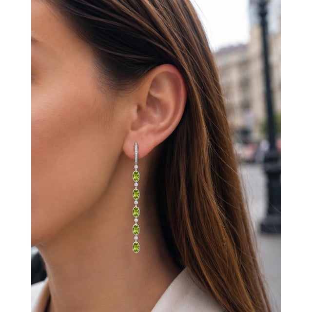 Not Yet Made - Made To Order Peridot Huggie Drop Earrings, Silver, Gold, Pair For Sale - Image 5 of 8