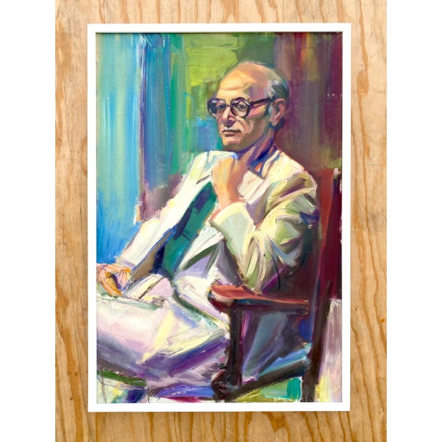 Purple Vintage Original Oil Portrait B. Yutarian For Sale - Image 8 of 8