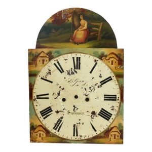 18th Century English Hand-Painted Clock Face W/ Pastoral Scene