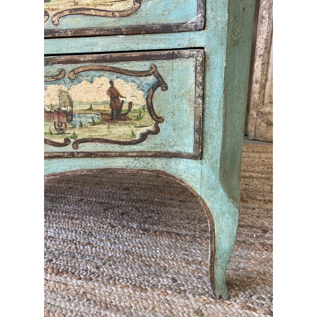 Green Italian Painted Commode With Artist Scenes - 18th C For Sale - Image 8 of 11