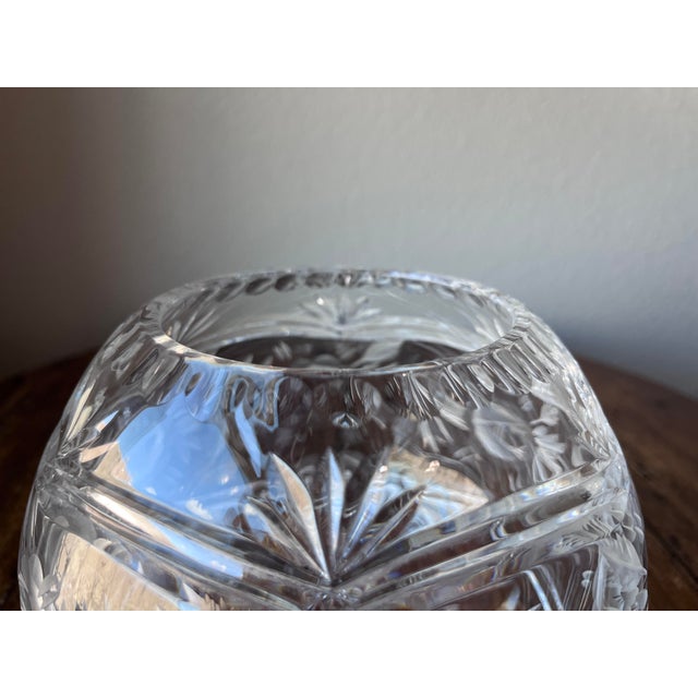 Transparent Vintage Etched and Cut Crystal Glass Rose Bowl 6" For Sale - Image 8 of 10