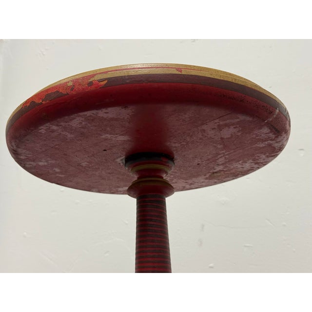 Hand-Painted Round Pedestal Game Table, Vintage For Sale - Image 12 of 12