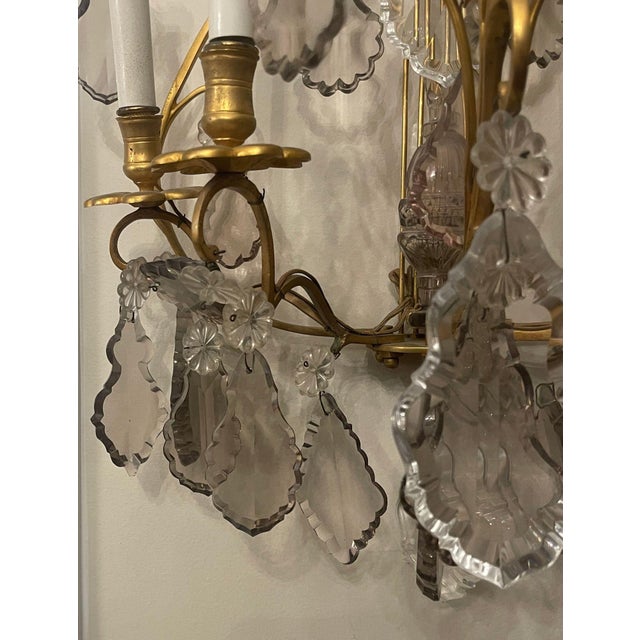 Metal Pair of French Gilt Bronze and Crystal Wall Sconces, Late 19th Century. For Sale - Image 7 of 11
