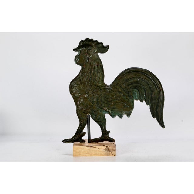 Dark Green Antique Mounted Full-Bodied Rooster Weathervane Sculpture For Sale - Image 8 of 11