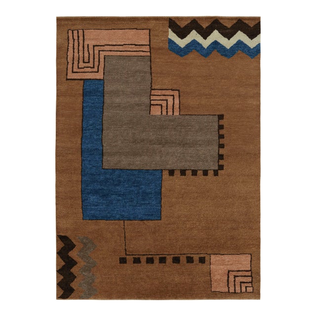 Rug & Kilim’s French Art Deco Style Rug in Brown With Geometric Patterns For Sale