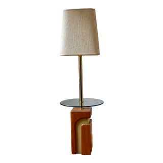 Mid-Century Sculptural Oak Base Table Floor Lamp For Sale