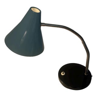 Vintage Black Gooseneck Desk Lamp with Blue-Grey Shade, 1970s For Sale