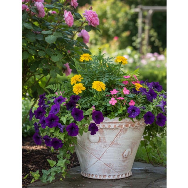 2020s Hand-Painted Mediterranean Whitewash Terracotta Planter For Sale - Image 5 of 5