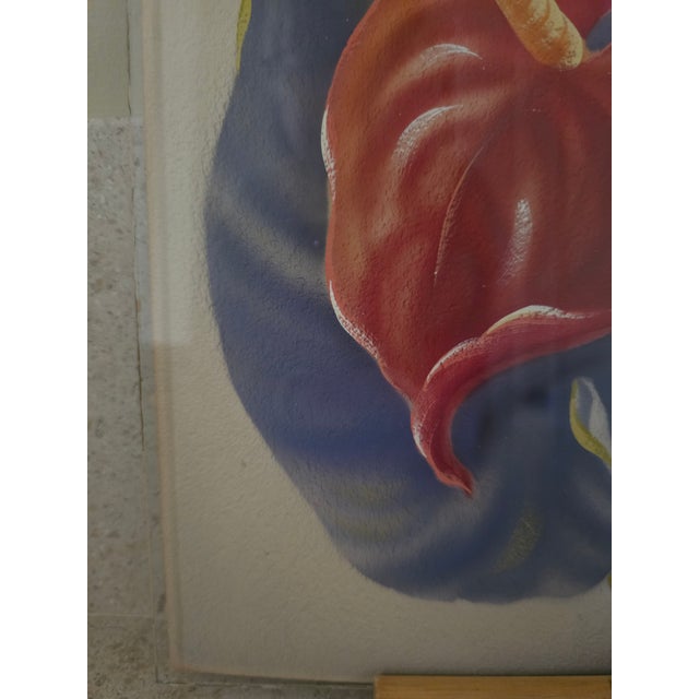 Late 20th Century Ted Mundorff Vintage Floral Hawaiian Air Brush on Board Anthuriums 12 X 10 C1950 For Sale - Image 5 of 17