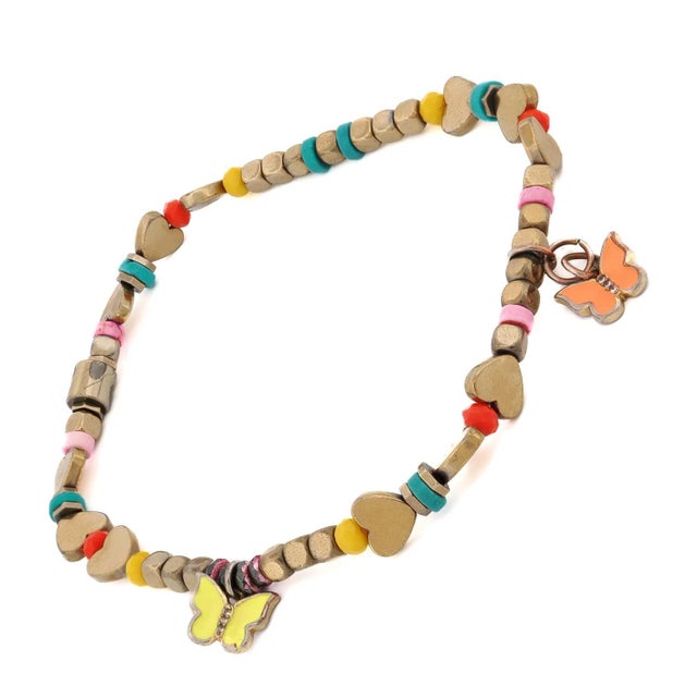 Early 21st Century Joyful Spirit Butterfly & Heart Gold Beaded Anklet For Sale - Image 5 of 7