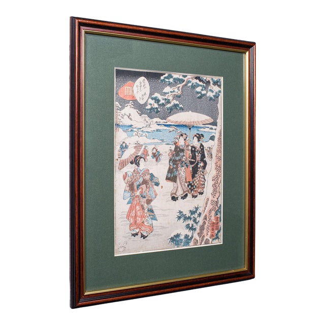 Antique Woodblock Picture, Japanese Meiji Framed Print After Kunisada, Victorian For Sale