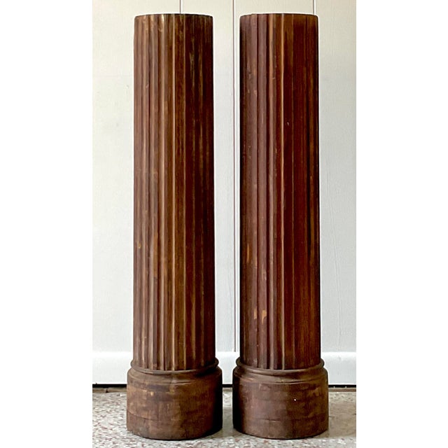 Elevate your decor with these Vintage Boho Patinated Primitive Wood Columns. Their rich patina and rustic charm bring a...