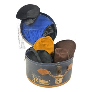 Antique Hat Box in Blue-Lined Cardboard and Leather, 1890s For Sale