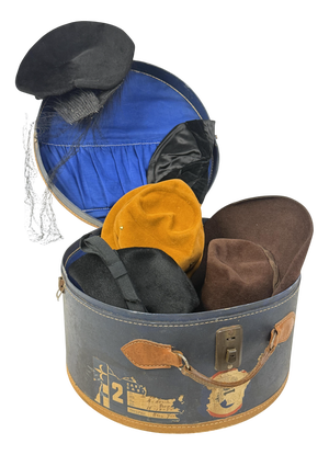 Antique Hat Box in Blue-Lined Cardboard and Leather, 1890s