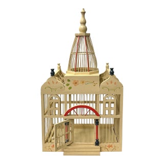 Western House Shape Light Cream Color Wood Birdcage Display For Sale