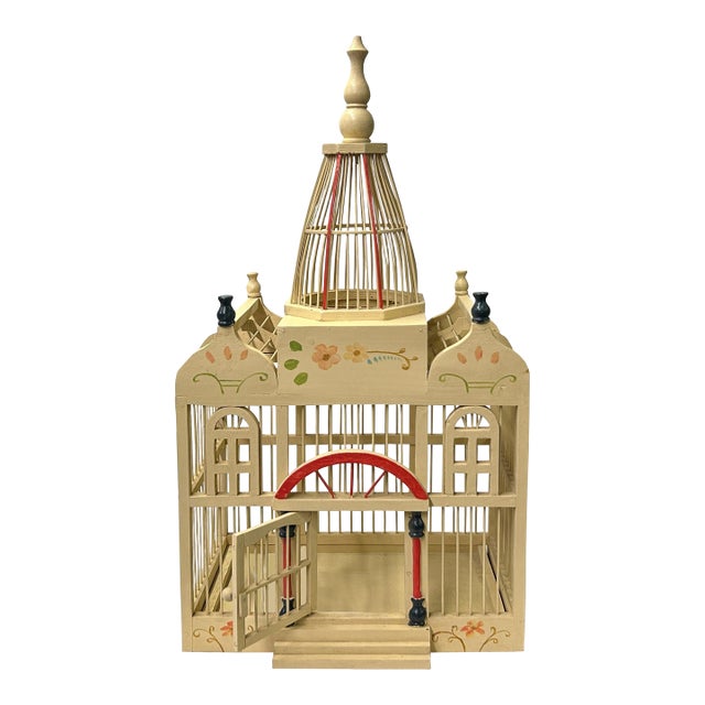 Western House Shape Light Cream Color Wood Birdcage Display For Sale