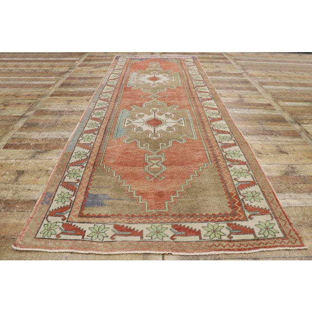 Textile Late 20th Century Vintage Turkish Oushak Rug - 04'07 X 12'07 For Sale - Image 7 of 8