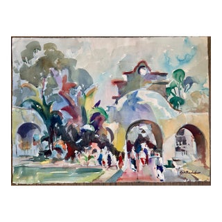 Rich Buchwald Signed California Mission Watercolor Painting For Sale