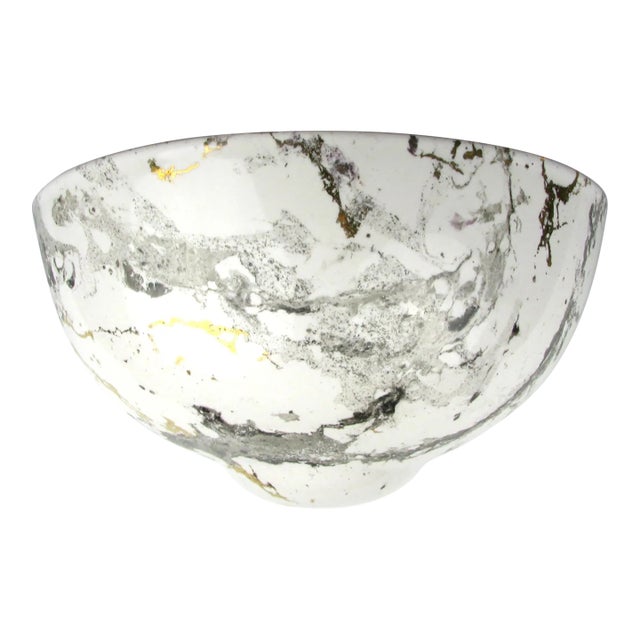 Vintage Charleton Large White Ceramic Wall Pocket Planter With Faux Marble Finish For Sale