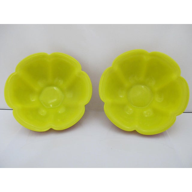 Chinese Imperial Yellow Peking Glass Lobed Bowl Pair With Red Floral Overlay For Sale - Image 10 of 12