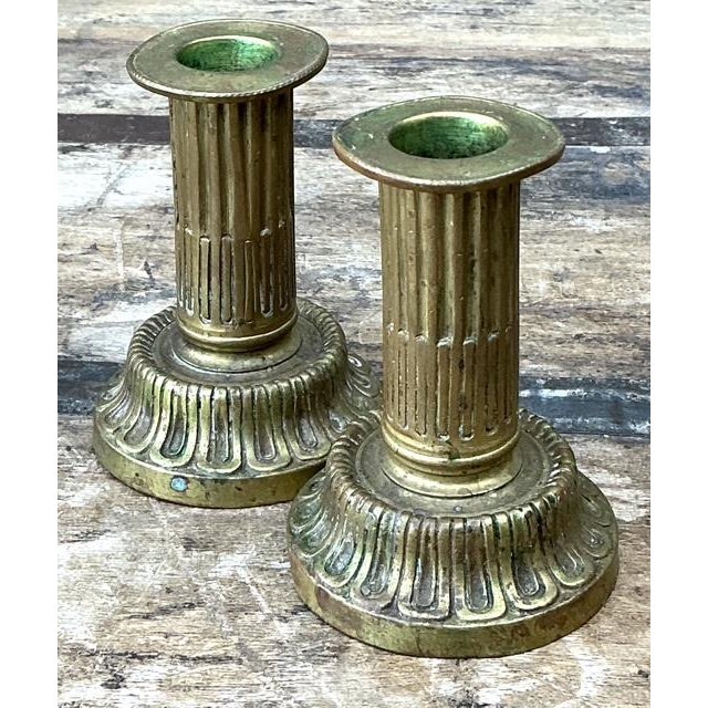 Mid 20th Century Vintage French Empire Brass Candlesticks - A Pair For Sale - Image 5 of 12