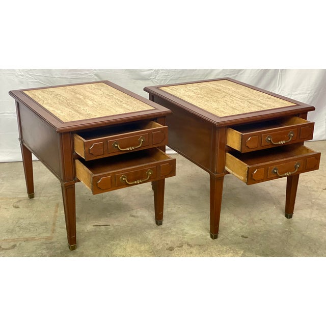 Vintage Mid Century Italian Provincial Two Drawer Marble Top Side Tables Pair Chairish