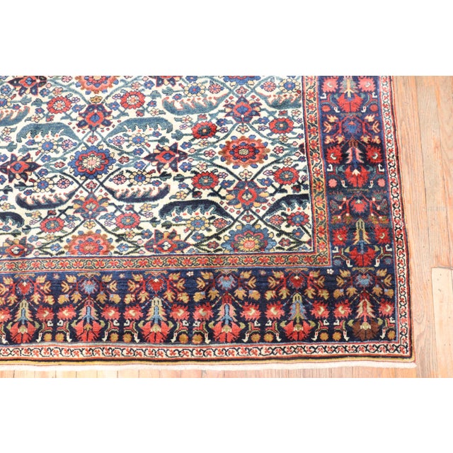 Folk Art Antique Zabihi Collection Ivory Field Persian Bidjar Gallery Rug - 5'9" x 11' For Sale - Image 3 of 12