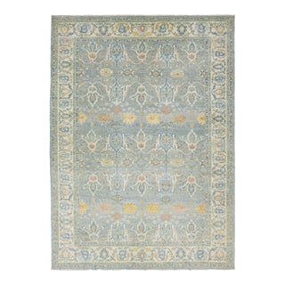 Apadana's Contemporary Sultanabad Wool Rug in Blue With Floral Pattern For Sale